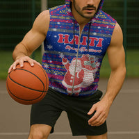 Haiti Christmas Sleeveless Zip Hoodie with Blue Red Xmas Santa Snowflake and Map - Wonder Print Shop