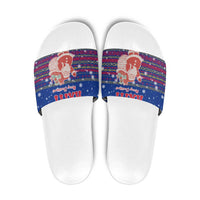 Haiti Christmas Slide Sandals with Blue Red Xmas Santa Snowflake and Map - Wonder Print Shop