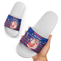 Haiti Christmas Slide Sandals with Blue Red Xmas Santa Snowflake and Map - Wonder Print Shop