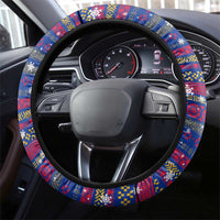 Haiti Christmas Steering Wheel Cover with Blue Red Xmas Santa Snowflake and Map - Wonder Print Shop