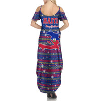 Haiti Christmas Summer Maxi Dress with Blue Red Xmas Santa Snowflake and Map - Wonder Print Shop