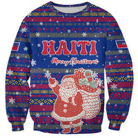 Haiti Christmas Sweatshirt with Blue Red Xmas Santa Snowflake and Map - Wonder Print Shop