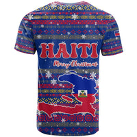 Haiti Christmas T Shirt with Blue Red Xmas Santa Snowflake and Map - Wonder Print Shop
