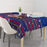 Haiti Christmas Tablecloth with Blue Red Xmas Santa Snowflake and Map - Wonder Print Shop