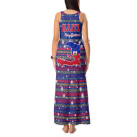 Haiti Christmas Tank Maxi Dress with Blue Red Xmas Santa Snowflake and Map - Wonder Print Shop