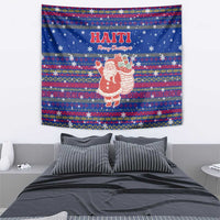 Haiti Christmas Tapestry with Blue Red Xmas Santa Snowflake and Map - Wonder Print Shop
