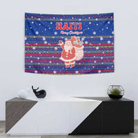 Haiti Christmas Tapestry with Blue Red Xmas Santa Snowflake and Map - Wonder Print Shop