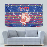 Haiti Christmas Tapestry with Blue Red Xmas Santa Snowflake and Map - Wonder Print Shop