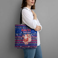 Haiti Christmas Tote Bag with Blue Red Xmas Santa Snowflake and Map - Wonder Print Shop