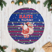 Haiti Christmas Tree Skirt with Blue Red Xmas Santa Snowflake and Map - Wonder Print Shop