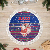 Haiti Christmas Tree Skirt with Blue Red Xmas Santa Snowflake and Map - Wonder Print Shop