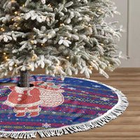 Haiti Christmas Tree Skirt with Blue Red Xmas Santa Snowflake and Map - Wonder Print Shop