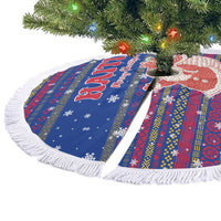 Haiti Christmas Tree Skirt with Blue Red Xmas Santa Snowflake and Map - Wonder Print Shop