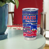 Haiti Christmas Tumbler Cup with Blue Red Xmas Santa Snowflake and Map - Wonder Print Shop