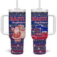 Haiti Christmas Tumbler With Handle with Blue Red Xmas Santa Snowflake and Map - Wonder Print Shop