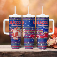 Haiti Christmas Tumbler With Handle with Blue Red Xmas Santa Snowflake and Map - Wonder Print Shop