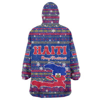 Haiti Christmas Wearable Blanket Hoodie with Blue Red Xmas Santa Snowflake and Map - Wonder Print Shop