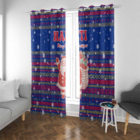 Haiti Christmas Window Curtain with Blue Red Xmas Santa Snowflake and Map - Wonder Print Shop
