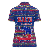 Haiti Christmas Women Polo Shirt with Blue Red Xmas Santa Snowflake and Map - Wonder Print Shop