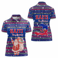 Haiti Christmas Women Polo Shirt with Blue Red Xmas Santa Snowflake and Map - Wonder Print Shop