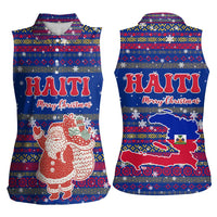 Haiti Christmas Women Sleeveless Polo Shirt with Blue Red Xmas Santa Snowflake and Map - Wonder Print Shop
