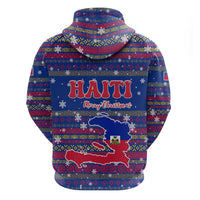 Haiti Christmas Zip Hoodie with Blue Red Xmas Santa Snowflake and Map - Wonder Print Shop