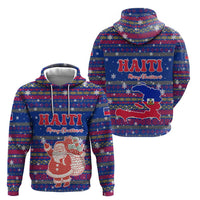 Haiti Christmas Zip Hoodie with Blue Red Xmas Santa Snowflake and Map - Wonder Print Shop