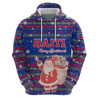 Haiti Christmas Zip Hoodie with Blue Red Xmas Santa Snowflake and Map - Wonder Print Shop
