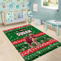Sudan Christmas Area Rug with Green Red Xmas Camel Snowflake and Coat of Arms - Wonder Print Shop