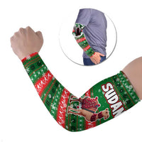 Sudan Christmas Arm Sleeves with Green Red Xmas Camel Snowflake and Coat of Arms - Wonder Print Shop