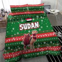 Sudan Christmas Bedding Set with Green Red Xmas Camel Snowflake and Coat of Arms - Wonder Print Shop