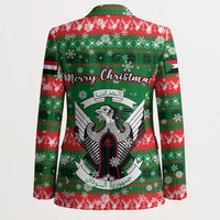 Sudan Christmas Blazer with Green Red Xmas Camel Snowflake and Coat of Arms - Wonder Print Shop