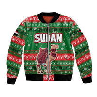 Sudan Christmas Bomber Jacket with Green Red Xmas Camel Snowflake and Coat of Arms - Wonder Print Shop