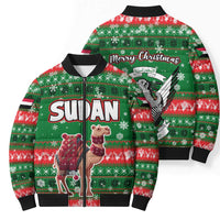 Sudan Christmas Bomber Puffer Jacket with Green Red Xmas Camel Snowflake and Coat of Arms - Wonder Print Shop