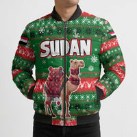 Sudan Christmas Bomber Puffer Jacket with Green Red Xmas Camel Snowflake and Coat of Arms - Wonder Print Shop