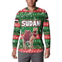 Sudan Christmas Button Sweatshirt with Green Red Xmas Camel Snowflake and Coat of Arms - Wonder Print Shop