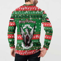 Sudan Christmas Button Sweatshirt with Green Red Xmas Camel Snowflake and Coat of Arms - Wonder Print Shop