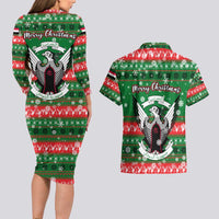 Sudan Christmas Couples Matching Long Sleeve Bodycon Dress and Hawaiian Shirt with Green Red Xmas Camel Snowflake and Coat of Arms - Wonder Print Shop