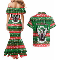 Sudan Christmas Couples Matching Mermaid Dress and Hawaiian Shirt with Green Red Xmas Camel Snowflake and Coat of Arms - Wonder Print Shop