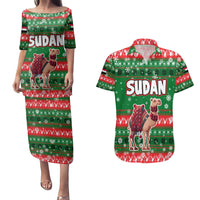Sudan Christmas Couples Matching Puletasi and Hawaiian Shirt with Green Red Xmas Camel Snowflake and Coat of Arms - Wonder Print Shop