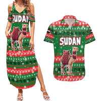 Sudan Christmas Couples Matching Summer Maxi Dress and Hawaiian Shirt with Green Red Xmas Camel Snowflake and Coat of Arms - Wonder Print Shop