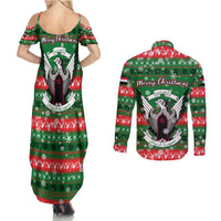 Sudan Christmas Couples Matching Summer Maxi Dress and Long Sleeve Button Shirt with Green Red Xmas Camel Snowflake and Coat of Arms - Wonder Print Shop