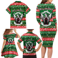 Sudan Christmas Family Matching Long Sleeve Bodycon Dress and Hawaiian Shirt with Green Red Xmas Camel Snowflake and Coat of Arms - Wonder Print Shop