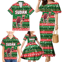 Sudan Christmas Family Matching Mermaid Dress and Hawaiian Shirt with Green Red Xmas Camel Snowflake and Coat of Arms - Wonder Print Shop