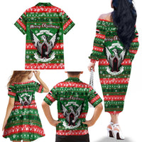 Sudan Christmas Family Matching Off The Shoulder Long Sleeve Dress and Hawaiian Shirt with Green Red Xmas Camel Snowflake and Coat of Arms - Wonder Print Shop