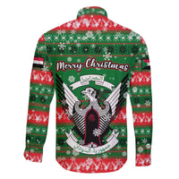 Sudan Christmas Family Matching Off The Shoulder Long Sleeve Dress and Hawaiian Shirt with Green Red Xmas Camel Snowflake and Coat of Arms - Wonder Print Shop