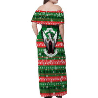 Sudan Christmas Family Matching Off Shoulder Maxi Dress and Hawaiian Shirt with Green Red Xmas Camel Snowflake and Coat of Arms - Wonder Print Shop