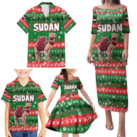 Sudan Christmas Family Matching Puletasi and Hawaiian Shirt with Green Red Xmas Camel Snowflake and Coat of Arms - Wonder Print Shop