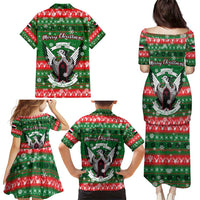 Sudan Christmas Family Matching Puletasi and Hawaiian Shirt with Green Red Xmas Camel Snowflake and Coat of Arms - Wonder Print Shop
