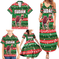 Sudan Christmas Family Matching Summer Maxi Dress and Hawaiian Shirt with Green Red Xmas Camel Snowflake and Coat of Arms - Wonder Print Shop